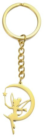 EUEAVAN Prinzessin Wendy Tinkerbell Schlüsselanhänger Fee Pixie Engel Trendy Tänzerin Ballett Schlüsselanhänger Schmuck Märchen Zitat Frauen (Mondfee gold)