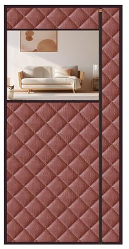 Cortina magnética para puerta con aislamiento térmico y ventana visible, color marrón, 95 x 220 cm, relleno de fibra de poliéster y tela Oxford, cubierta aislante temporal para puerta y ventana, para