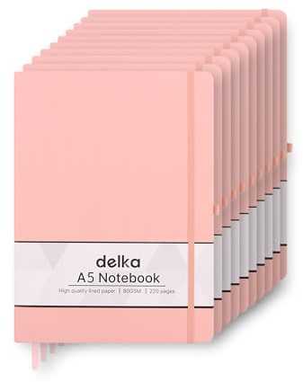 delka A5 Notebook – Lined Notepad Journal, Soft Cover Writing Pad for Office, School, College, Home & Business – Ideal for Note Taking, Daily Planning, Journaling & Study (PASTEL PINK, Pack of 10)
