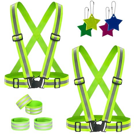 FZSECRIU 2 bandas reflectantes + 4 pulseras + 4 colgantes reflectantes, chaleco de seguridad para niños, chaleco de seguridad para niños de 3 a 6 años, chaleco de seguridad para niños de 6 a 12 años,