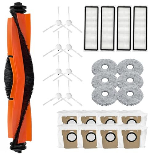 HUAYUWA Kit d'accessoires pour aspirateur compatible avec Xiao-Mi X20+ X10+, pièces de rechange pour aspirateur robot balayeur et balai à franges (1 brosse principale + 8 brosses latérales + 4 filtres