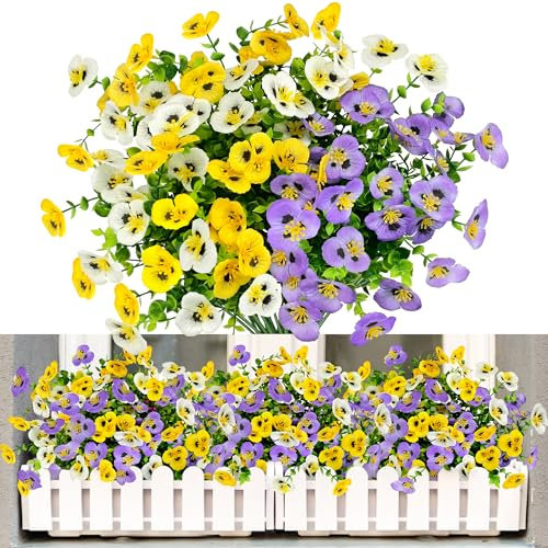 YMIFEEY 6 Stück Künstliche Balkonpflanzen Blumen für Draußen, Kunstblumen Kunstpflanze Outdoor Wetterfest, Balkonpflanzen Balkon Blumen UV-beständig für Innen- & Außenbereich (3 Farben)