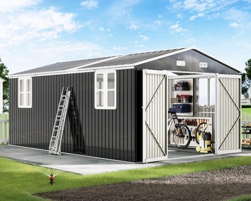 AMERLIFE 10x16x7 FT Outdoor Storage Shed with 2 Transparent Panels