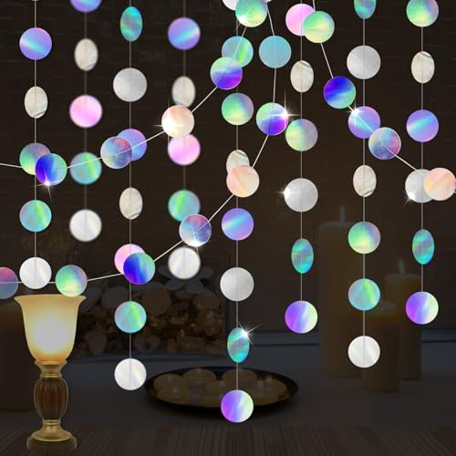 Wolkstello 52 Ft Bunt Glitzer Papier Girlande, 4 Stück 4m Runde, Hängende Bunt Glitzer Papier Circle Dots Garland für Geburtstagsparty, Jubiläumsfeier, Karneval, Hochzeitsdekoration