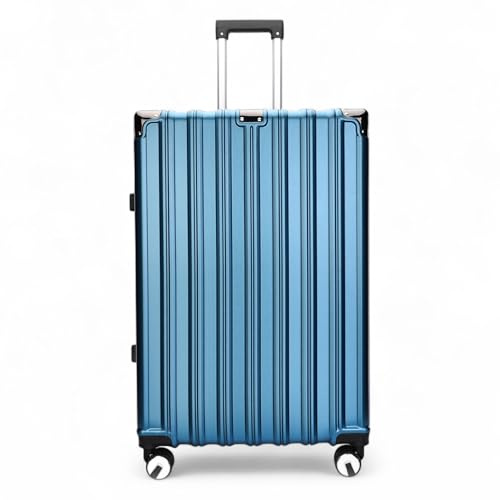Infinity Leather Suitcase Trolley Carry On Hand Cabin Luggage Hard Shell PC Travel Bag Lightweight with Durable 4 Spinner Wheels (Blue, M(66cm 70L))