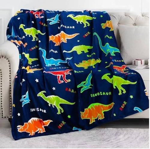 Dinosaurier Decke, Decke Kuscheldecke Leuchtet Im Dunkeln, Kinder Dinosaurier Überwurfdecke, 200*150CM Leuchtet Im Dunkeln Flauschig, Dino Geschenke Für Mädchen Und Jungen Im Alter Von 2 Bis 12 Jahre