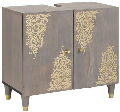 vidaXL Bathroom Sink Cabinet Grey 62 x 33 x 58 cm Solid Mango wood, Elegant Bathroom Storage, Traditional Wooden Cabinet, Rectangular Organizers for Functional Home Solutions