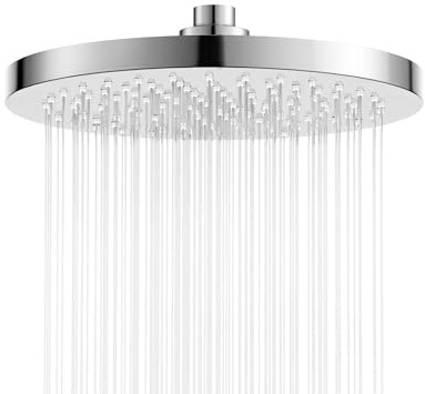 FRIYOYA Round Rainfall Shower Head 8 Inch, Fixed Shower Head Replacement | Rain Overhead Shower Head, Powerful High Pressure, Adjustable Swivel Ball, Stainless Steel Cover, G1/2 Universal Fitting