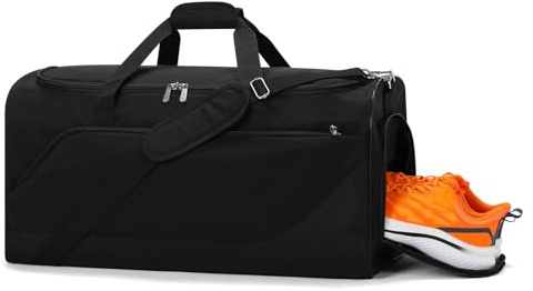ZZY 24 Zoll Sporttasche Herren mit schuhfach, Große 52L Duffle Bag für Gym & Reisen, Alleskönner als Weekender, Fitness- & Sportbag (Schwarz)