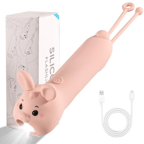 Silkwish Aufladbare Hase Taschenlampe für Kinder ab 3 Jahre - Dimmbar Kindertaschenlampe aus Weichem Silikon mit USB Ladefunktion, Trageschlaufe für Camping, Outdoor & Notfälle (Rosa)
