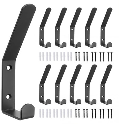10 Stück Großer Garderobenhaken 2cm Breiter Schwarz Metall Haken für Akustikpaneele Akustikpaneele Zubehör mit Gummistopfen Schrauben für Schlafzimmer Küche Badezimmer Wandpaneele Kleiderhaken