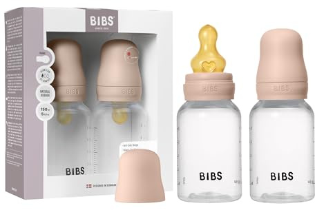 BIBS Plastic Baby Bottle, 270 ml, 2-Pack, Natural Rubber Latex Teat, Blush | Anti-Colic | Natural Rubber Latex Teat | Medium Flow | BPA-Free Plastic | Breastfeeding Support | Made in Denmark