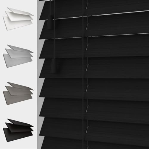 Faux Wood Venetian Blind [Black, 120cm Width x 120cm Drop, String]
