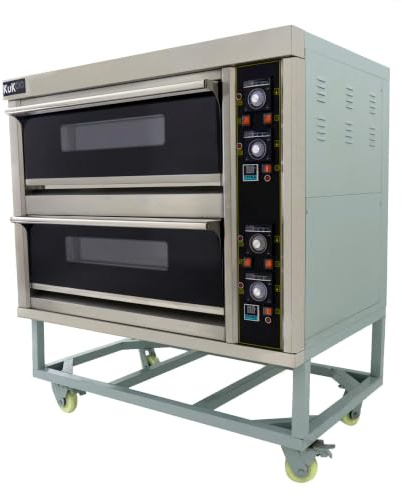 Horno Pizza Profesional Eléctrico Doble Cámara KuKoo 12 Pizzas 25cm - Horno Pizza Hostelería Industrial 400°C con Piedra Refractaria, Temporizador Digital, Acero Inoxidable y Bandejas