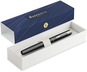 Waterman® - Allure, Stylo plume, Laque noire avec finition en acier inoxydable, Plume fine en acier inoxydable. Fabriqué en France.