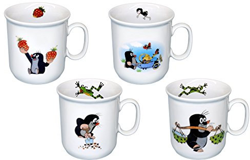 THUN (CZ) 4er-Set Kaffeebecher aus Porzellan, Oval, Weiß, Wiederverwendbar, Alle Gelegenheiten, Zuhause, Isoliert, 8,5 cm hoch und breit