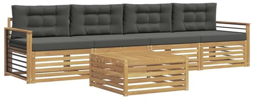 vidaXL Outdoor-Sofagarnitur 5 pcs Weiß und Anthrazit Massivholz Akazie, Gartenmöbel, Moderne Sitzgruppe, L-förmiges Sofa für Terrasse, relaxen im Lounge-Stil