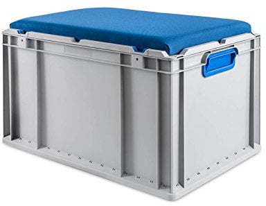 aidB Eurobox NextGen Seat Box, blau, (600x400x365 mm), Griffe geschlossen, Sitzbox mit Stauraum und abnehmbarem Kissen, 1St.