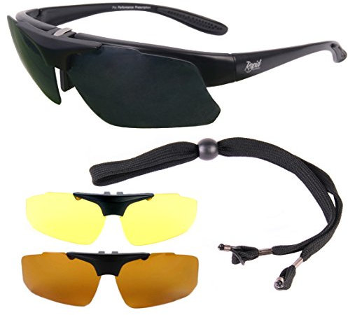 Rapid Eyewear Schwarz Polarisierte RX ANGLERBRILLE Rahmen für Brillenträger mit Wechselgläsern (x3) für Fliegenfischen, Karpfenangeln, Forellenangeln usw. Herren Sonnenbrille mit UV400 Schutz