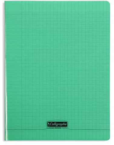 Calligraphe 18195C Un Cahier Agrafé Vert (une Marque de Clairefontaine) - 24x32 cm - 96 Pages Grands Carreaux - Papier Blanc 90 g - Couverture Polypro Transparent