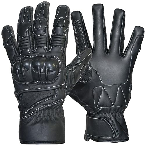 German Wear Motorradhandschuhe Motorrad Biker Lederhandschuhe Schwarz, Size:8=M