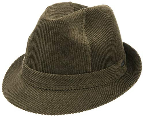Lipodo Molinar Cordhut Oliv-grün Herren - Herrenhut aus Baumwolle - Hut Größe 61 cm - Trilby aus Cord - Stoffhut mit Ripsband und Innenfutter - Kordhut Sommer/Winter