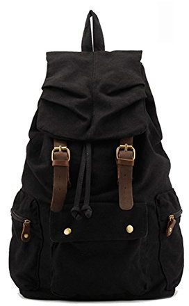 Yimidear Canvas Rucksack, Herren Damen Vintage Rucksäcke Retro Schulrucksack Wanderrucksack Reisetasche (schwarz)