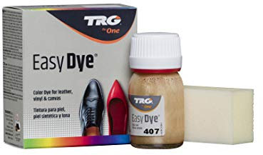 TRG The One - Tinte para Calzado y Complementos de Piel | Tintura para zapatos de Piel, Lona y Piel Sintética con Esponja aplicadora | Easy dye #407 Oro brillante, 25ml