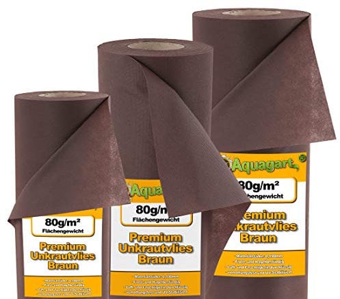 Aquagart Gartenvlies I 54m² Unkrautvlies I braun I Ideal für Rindenmulch Breiten 1,8m I 80g/m² I ohne Chemie I Luft- & Feuchtigkeitsdurchlässig I verrottungsfest