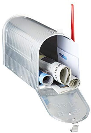 Relaxdays Amerikanischer Briefkasten, Aluminium, Original US Mailbox, Fahne, Nostalgie, HxBxT: 22 x 16,5 x 48 cm, silber
