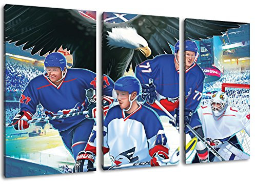 Mannheim Eishockey, Fan Artikel Leinwandbild 3Teiler Gesamtmaß 120x80cm, Auf Holzrahmen gespannt, Kein Poster oder billig Plakat, Must Have für echte Fans