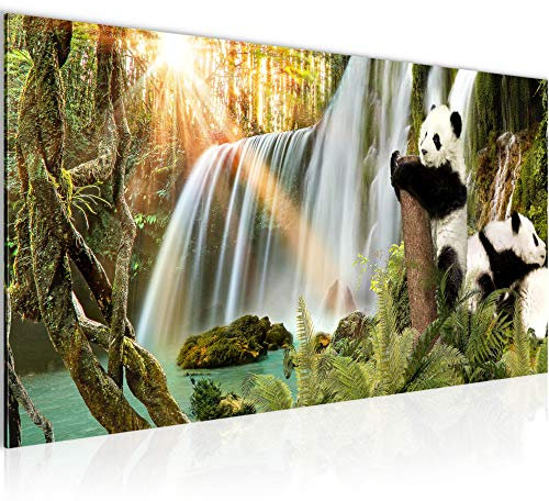 Runa Art Wandbild Wasserfall Panda 1 Teilig 100 x 40 cm Modern Bild auf Vlies Leinwand Tier Natur Wohnzimmer Schlafzimmer Bunt 013012a