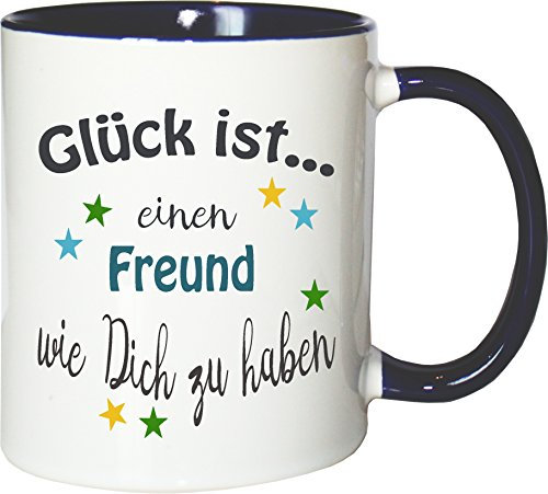 WarmherzIch Becher Tasse Glück ist…. Freund Kaffee Kaffeetasse liebevoll Bedruckt Buddy Bro Kumpel Weiß-Blau