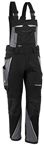 Grizzlyskin Latzhose Schwarz/Grau N48 - Workwear Arbeitshose für Männer & Damen, Unisex Blaumann, Codura-Schutzhose mit vielen Taschen