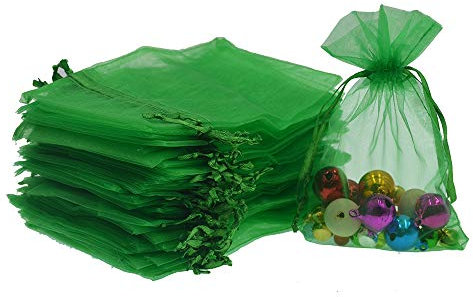 AsentechUK® 100 Stück 20 cm x 30 cm Geschenkbeutel Schmuck Beutel mit Kordelzug Organza-Beutel für Hochzeit Schmuck Verpackung & Beutel grün