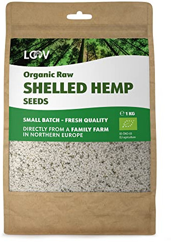 LOOV rohe geschälte Bio Hanfsamen, Hanfherzen, 1 kg, nicht wärmebehandelt, alle Nährstoffe konserviert, nussiger Geschmack, Bio-Anbau im nordischen Klima, gute Quelle für Proteine und Omega-Fettsäuren