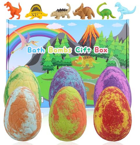 Badebomben für Kinder mit Überraschung im Inneren, 6PCS Dino Ei Handgemachte Natürliche Badekugeln Dinosaurier Spielzeug für Mädchen Jungen Geburtstag Ostern Geschenkset