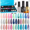 Lavender Violets 25 Pcs Gel Nail Polish Gift Set Morandi Nude Green Blue Glitter Red Purple Spring Colors Soak Off UV LED Base,Glossy n Matte Top Coat Manicure Varnish Starter Kit C408