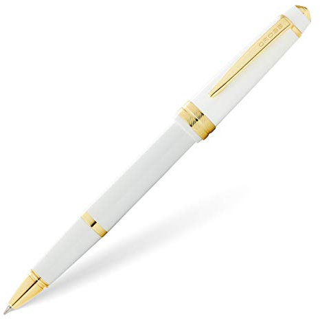 Cross Bailey Light Rollerball (Strichstärke F, Schreibfarbe: schwarz, inkl. Geschenkverpackung) Weiß-Lack mit goldfarbenen Beschlägen