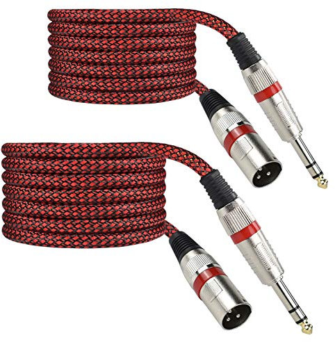 Luterra 6.5ft 1/4 TRS to XLR Male Cable, Balanced Quarter Inch XLRM Mic Cord Adapter, 6.35mm MIC/LINE Cable for Studio Monitors/Audio Interface/Microphone, Braided Design, Red Color, 2Pack