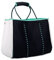 Nordic By Nature Große Designer-Strandtasche für Damen, Herren und Kinder, Schwarz und Weiß/Türkis, Large