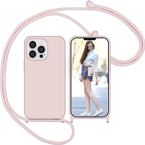 Nupcknn Liquid Silikon Handykette Hülle für iPhone 13 Pro Hülle Necklace(abnehmbar) Hülle mit Kordel zum Umhängen Handy Schutzhülle mit Band (Rosegold, 6.1)