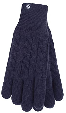 HEAT HOLDERS - Damen Extra Warm Winter Handschuhe | Strick Handschuhe mit Innen Flauschig Fleece Gefüttert (M-L, Marine)