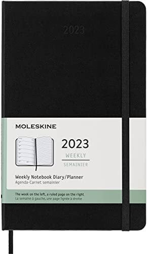 Moleskine Wochenplaner 2023, 12-Monats-Wochenkalender, Wochenplaner und Notizbuch, Hardcover, Großformat 13 x 21 cm, Farbe Schwarz