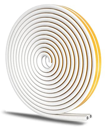 Funwaretech Bande de Joint Porte, Joint Fenêtre éviter Isolation Froid, D-profil Auto-adhésive Anticollision d'étanchéité en Caoutchouc, Joint Porte Entree Anti-intempéries, Insonorisé, Scellé, Blanc