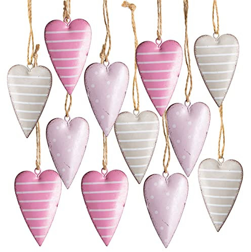 Logbuch-Verlag 12 Metallherzen rosa pink Herz Anhänger Deko 7 cm Hochzeit Geschenk Geburtstag Sommer