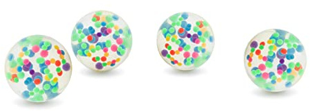 TRENDHAUS 602480 Flummi „Regenbogenpunkte“, 43 mm, Springbälle mit super Sprungkraft (4 Stück)