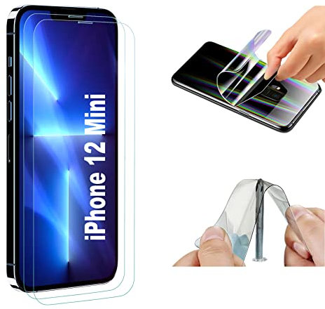 Fonetek® Pack of 2, Compatible with iPhone 12 Mini, Clear Hydrogel TPU Screen Protector Shield Guard Cover [Full Coverage] [Dry-Fit] [NOT Glass] [Ultra tough] for Apple iPhone 12 Mini