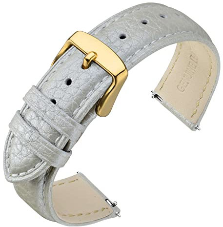 ANNEFIT Uhrenarmband 22mm Leder mit Edelstahl Gold Schnalle, Schnellverschluss Armband mit Weich Gepolstert für Herren Damen (Silber)