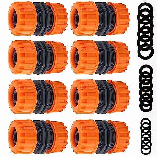 Miyobing 8 Pack Hose Repair Connector, Quick Fix Extend Connector for 1/2 Graden Hose Pipe, Repair Your Hose, Easily, Quickly and Without Tools (Comes with 18pcs Replacing Seals Washers)